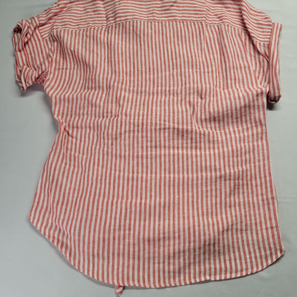 Lauren Ralph Lauren Red White Striped Linen Front Tie Shirt Large Short Sleeve - Picture 10 of 11